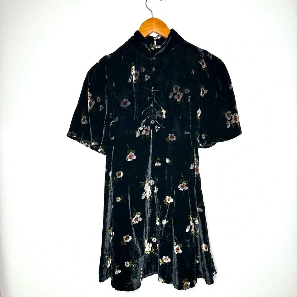 Free People Black Velvet Floral Mini Dress Size 0 - Picture 5 of 14